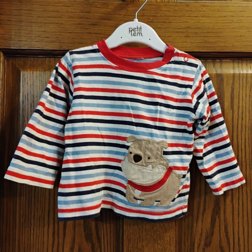 12m Carters Bulldog Long Sleeve Tee Shirt Snap Shoulder